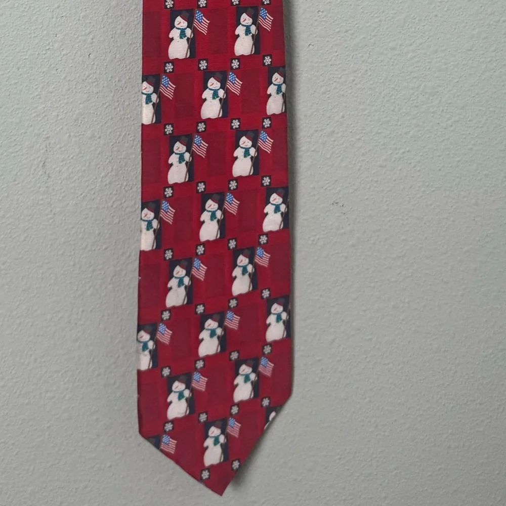 Hallmark Holiday Traditions Christmas/Holiday‎ Snowman & American Flag Silk Tie